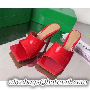 Classic Hot Bottega Veneta Stretch Patent Leather High Heel Slide Sandals 9cm Red 021807