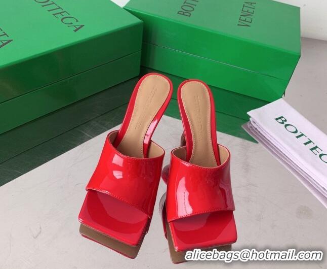 Classic Hot Bottega Veneta Stretch Patent Leather High Heel Slide Sandals 9cm Red 021807