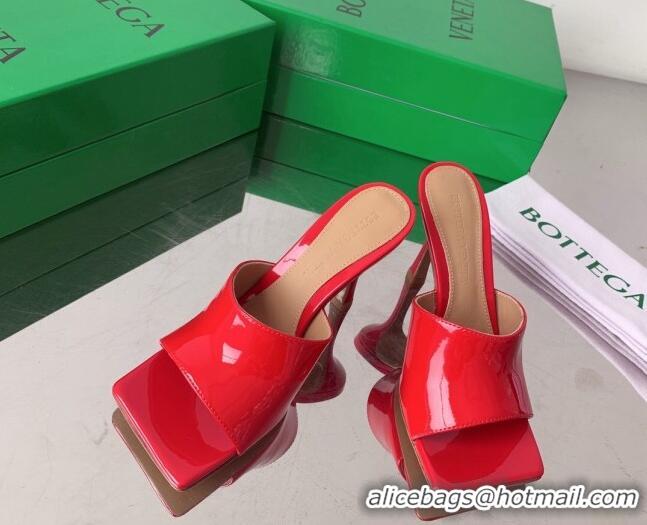 Classic Hot Bottega Veneta Stretch Patent Leather High Heel Slide Sandals 9cm Red 021807