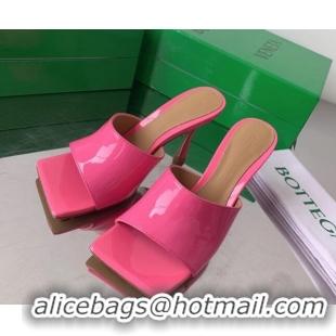 Good Quality Bottega Veneta Stretch Patent Leather High Heel Slide Sandals 9cm Pop Pink 021808