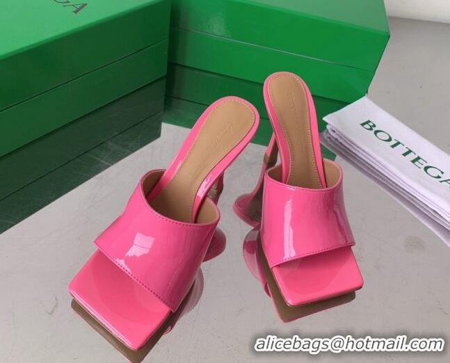 Good Quality Bottega Veneta Stretch Patent Leather High Heel Slide Sandals 9cm Pop Pink 021808