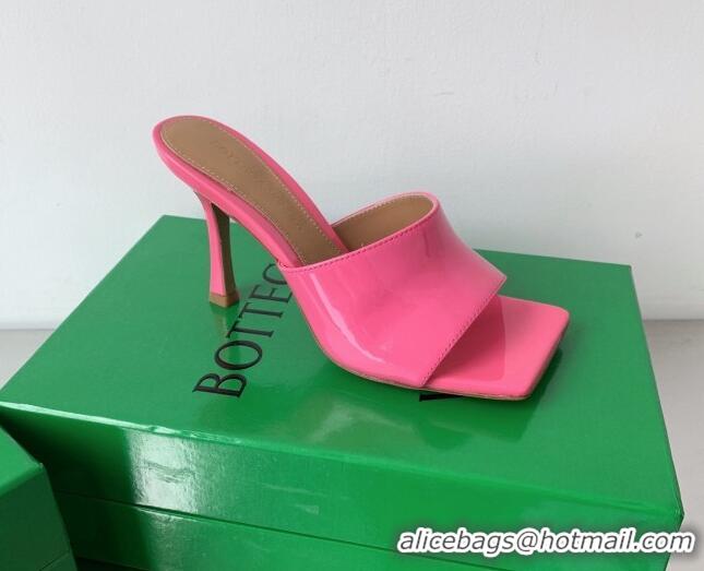 Good Quality Bottega Veneta Stretch Patent Leather High Heel Slide Sandals 9cm Pop Pink 021808