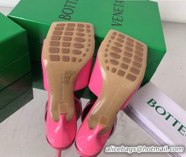 Good Quality Bottega Veneta Stretch Patent Leather High Heel Slide Sandals 9cm Pop Pink 021808