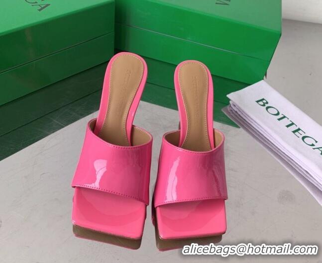 Good Quality Bottega Veneta Stretch Patent Leather High Heel Slide Sandals 9cm Pop Pink 021808