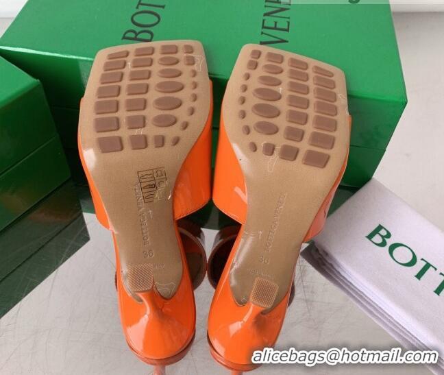 Hot Style Bottega Veneta Stretch Patent Leather High Heel Slide Sandals 9cm Orange 021809