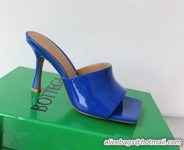 Perfect Bottega Veneta Stretch Patent Leather High Heel Slide Sandals 9cm Royal Blue 021811