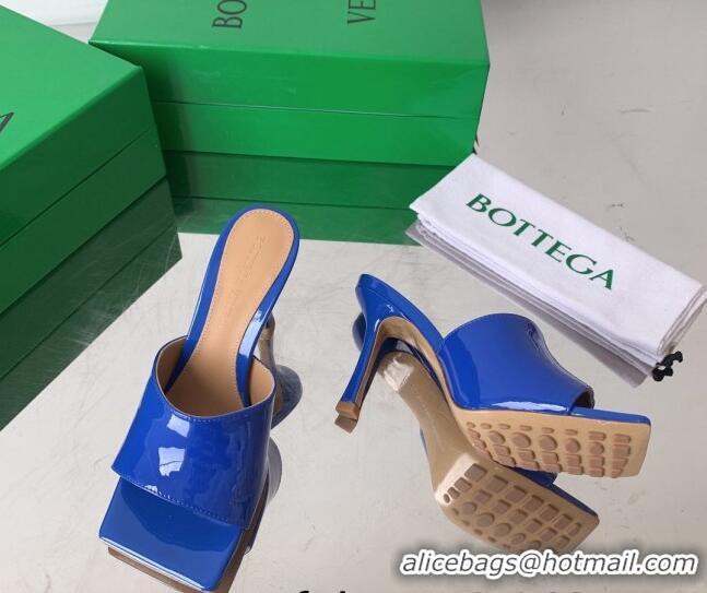 Perfect Bottega Veneta Stretch Patent Leather High Heel Slide Sandals 9cm Royal Blue 021811