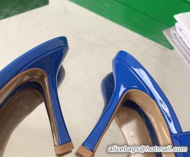 Perfect Bottega Veneta Stretch Patent Leather High Heel Slide Sandals 9cm Royal Blue 021811