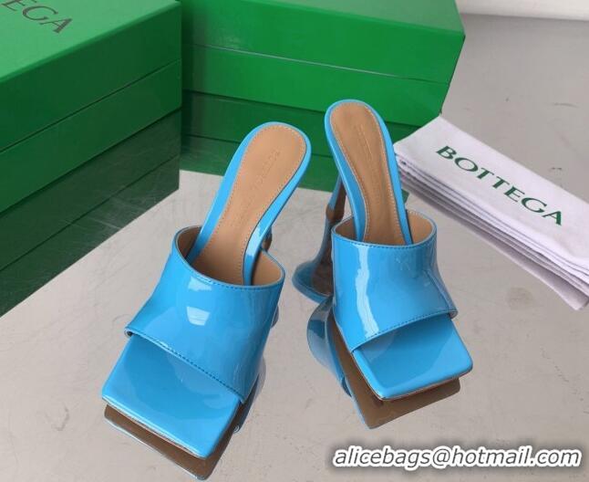 Discount Bottega Veneta Stretch Patent Leather High Heel Slide Sandals 9cm Sky Blue 021812