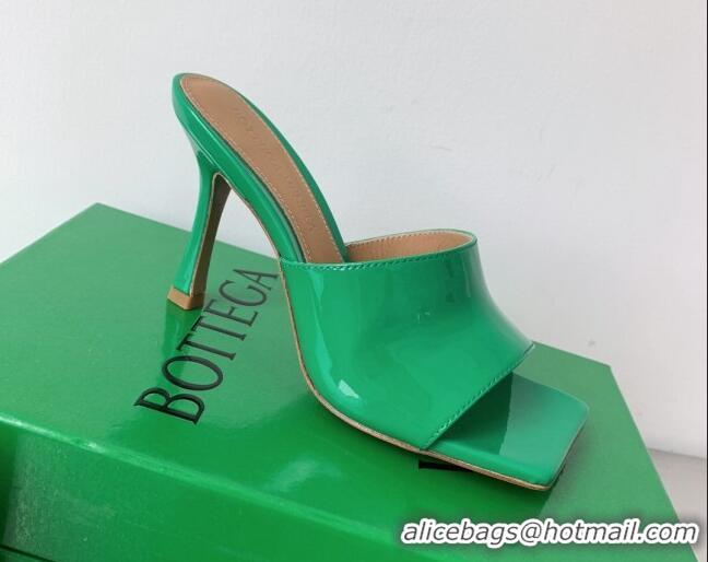 Top Design Bottega Veneta Stretch Patent Leather High Heel Slide Sandals 9cm Grass Green 021813