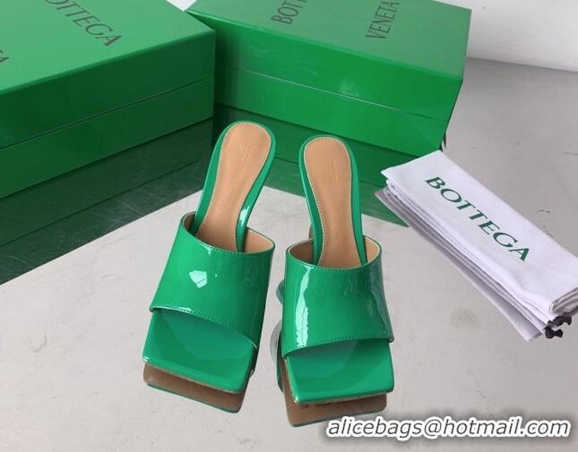 Top Design Bottega Veneta Stretch Patent Leather High Heel Slide Sandals 9cm Grass Green 021813