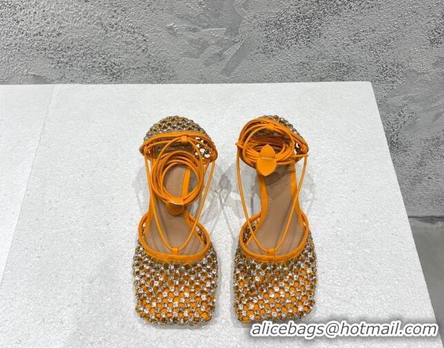 Low Price Bottega Veneta Sparkle Stretch Crystal Mesh Sandals 9cm Orange 032107