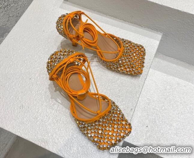 Low Price Bottega Veneta Sparkle Stretch Crystal Mesh Sandals 9cm Orange 032107