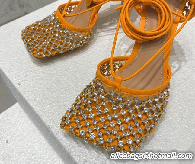 Low Price Bottega Veneta Sparkle Stretch Crystal Mesh Sandals 9cm Orange 032107