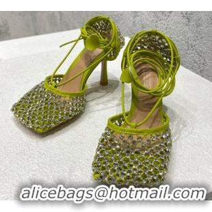 Hot Style Bottega Veneta Sparkle Stretch Crystal Mesh Sandals 9cm Kiwi Green 032108