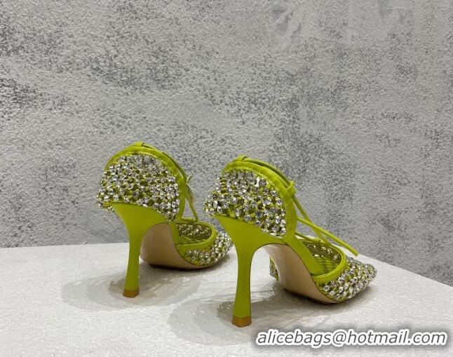 Hot Style Bottega Veneta Sparkle Stretch Crystal Mesh Sandals 9cm Kiwi Green 032108