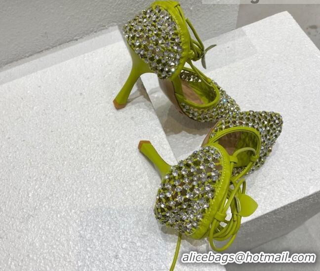 Hot Style Bottega Veneta Sparkle Stretch Crystal Mesh Sandals 9cm Kiwi Green 032108