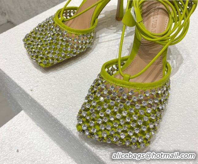 Hot Style Bottega Veneta Sparkle Stretch Crystal Mesh Sandals 9cm Kiwi Green 032108