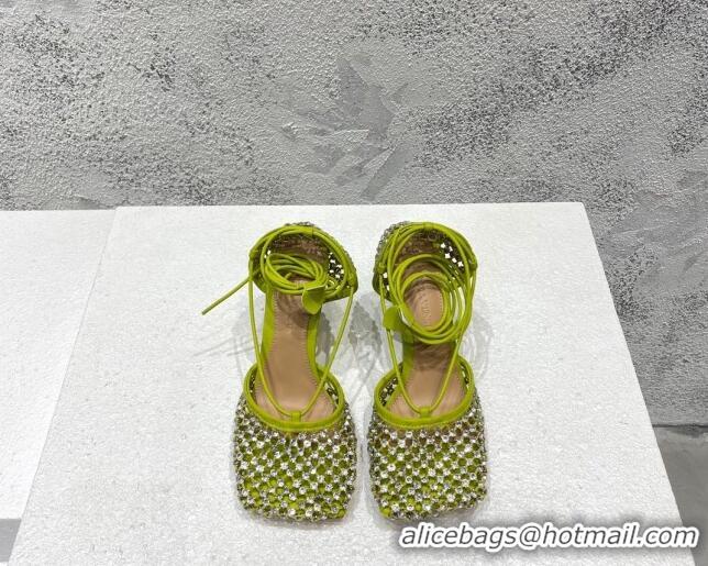 Hot Style Bottega Veneta Sparkle Stretch Crystal Mesh Sandals 9cm Kiwi Green 032108