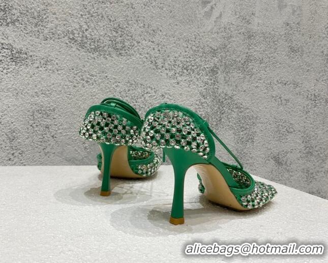 Purchase Bottega Veneta Sparkle Stretch Crystal Mesh Sandals 9cm Racing Green 032109