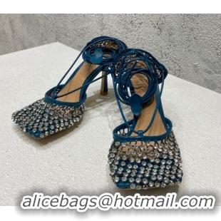 Stylish Bottega Veneta Sparkle Stretch Crystal Mesh Sandals 9cm Blue 032110