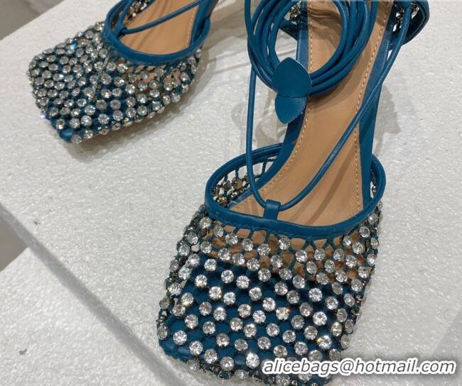 Stylish Bottega Veneta Sparkle Stretch Crystal Mesh Sandals 9cm Blue 032110