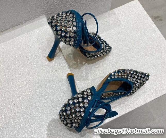 Stylish Bottega Veneta Sparkle Stretch Crystal Mesh Sandals 9cm Blue 032110