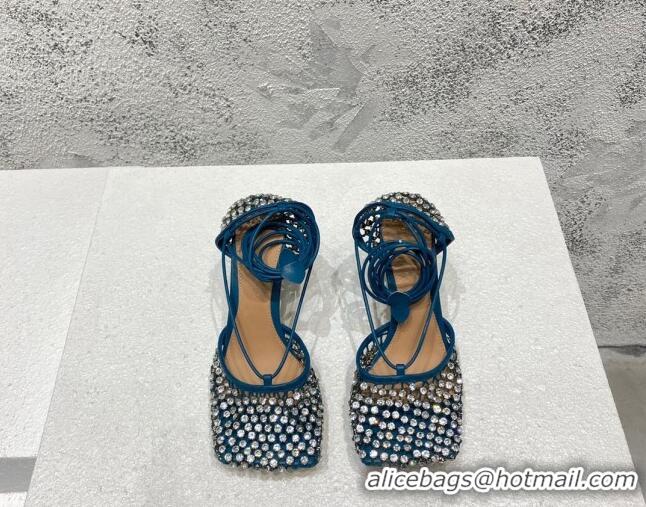 Stylish Bottega Veneta Sparkle Stretch Crystal Mesh Sandals 9cm Blue 032110