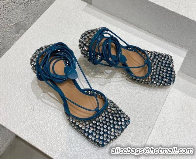 Stylish Bottega Veneta Sparkle Stretch Crystal Mesh Sandals 9cm Blue 032110