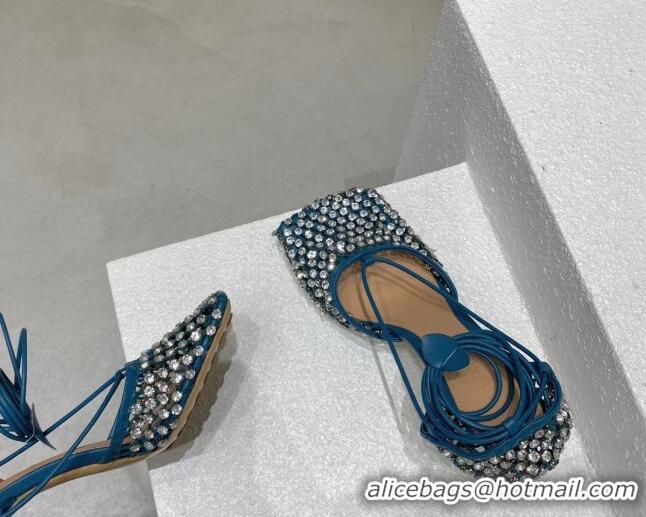 Stylish Bottega Veneta Sparkle Stretch Crystal Mesh Sandals 9cm Blue 032110