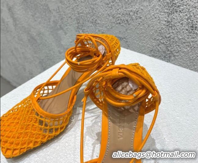 Classic Hot Bottega Veneta Cord Mesh High Heel Sandals 9cm Orange 032111