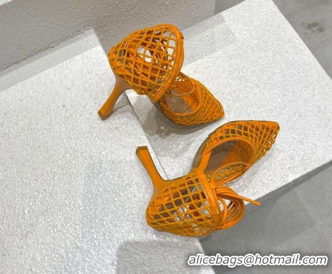 Classic Hot Bottega Veneta Cord Mesh High Heel Sandals 9cm Orange 032111