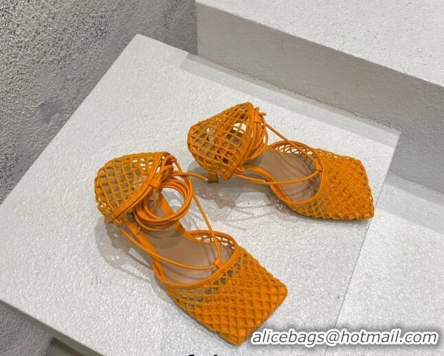 Classic Hot Bottega Veneta Cord Mesh High Heel Sandals 9cm Orange 032111