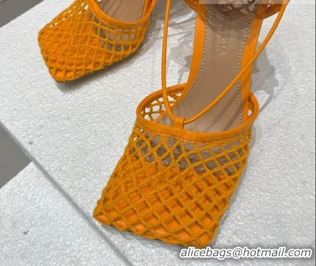 Classic Hot Bottega Veneta Cord Mesh High Heel Sandals 9cm Orange 032111