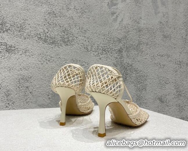 Low Price Bottega Veneta Cord Mesh High Heel Sandals 9cm White 032113