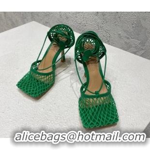 AAAAA Bottega Veneta Cord Mesh High Heel Sandals 9cm Racing Green 032114