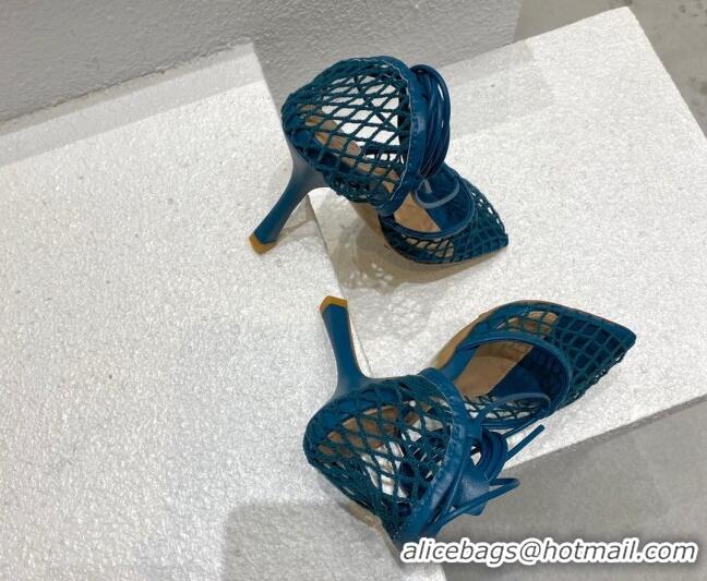 Affordable Price Bottega Veneta Cord Mesh High Heel Sandals 9cm Blue 032115