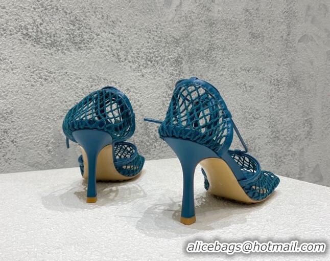 Affordable Price Bottega Veneta Cord Mesh High Heel Sandals 9cm Blue 032115