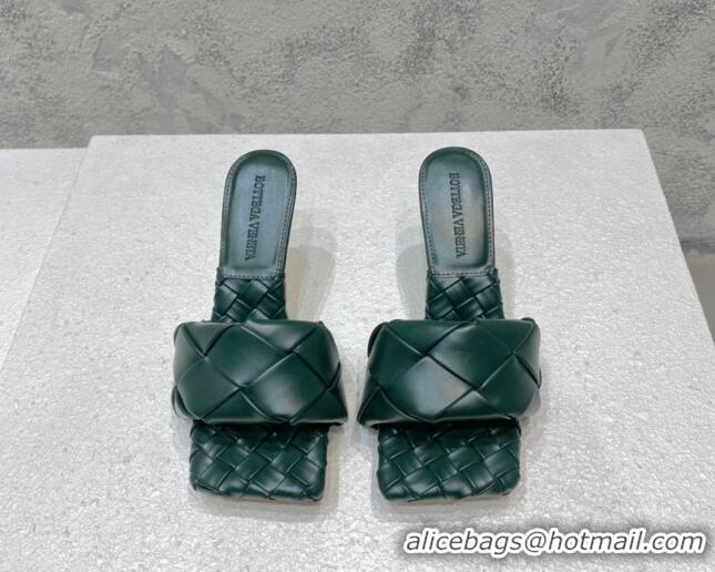 Top Quality Bottega Veneta Woven Lambskin High Heel Slide Sandals 9.5cm Green 032117