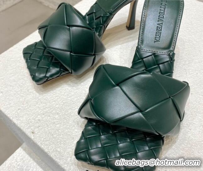 Top Quality Bottega Veneta Woven Lambskin High Heel Slide Sandals 9.5cm Green 032117