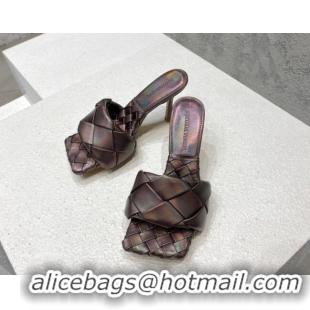 Super Quality Bottega Veneta Woven Lambskin High Heel Slide Sandals 9.5cm 032117 Iridescent/Brown