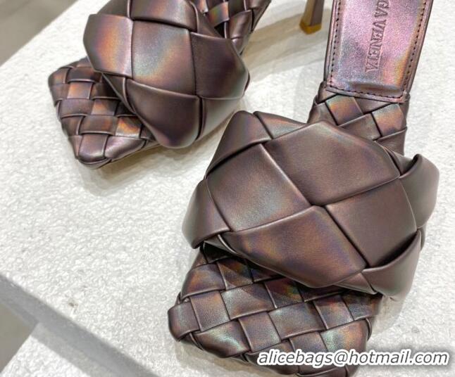 Super Quality Bottega Veneta Woven Lambskin High Heel Slide Sandals 9.5cm 032117 Iridescent/Brown