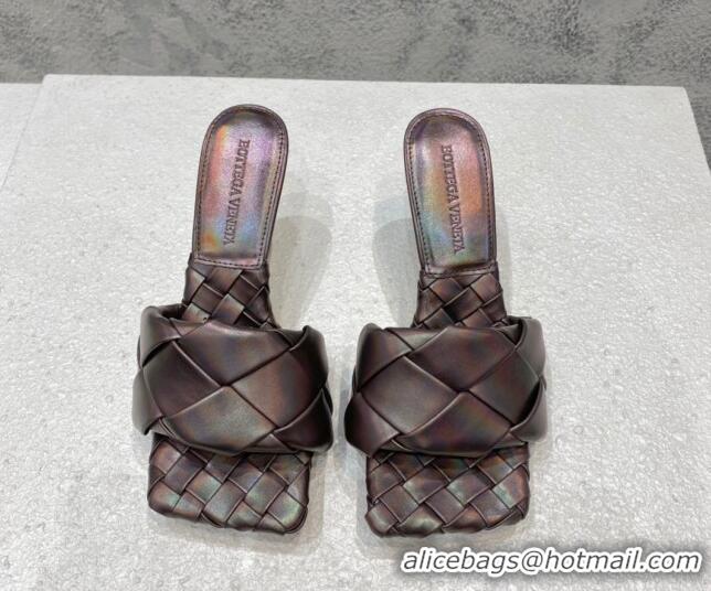 Super Quality Bottega Veneta Woven Lambskin High Heel Slide Sandals 9.5cm 032117 Iridescent/Brown