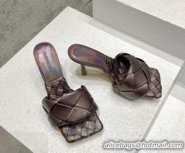 Super Quality Bottega Veneta Woven Lambskin High Heel Slide Sandals 9.5cm 032117 Iridescent/Brown