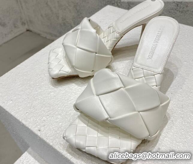 Discount Bottega Veneta Woven Lambskin High Heel Slide Sandals 9.5cm Pearly White 032122