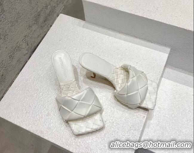 Discount Bottega Veneta Woven Lambskin High Heel Slide Sandals 9.5cm Pearly White 032122