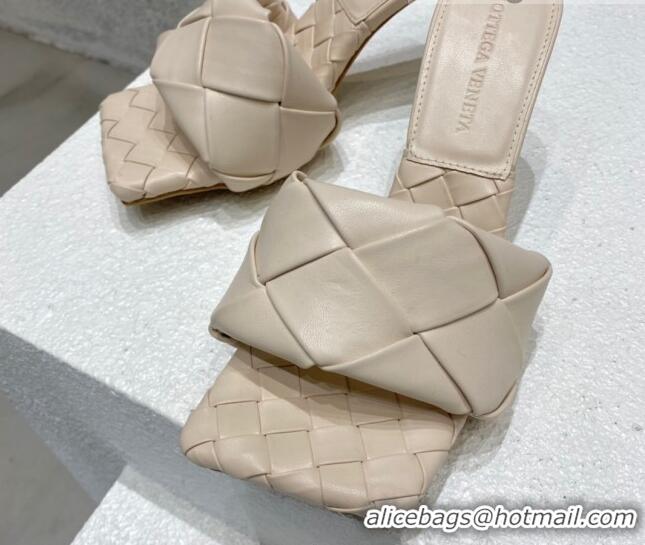 Discount Bottega Veneta Woven Lambskin High Heel Slide Sandals 9.5cm Nude 032123