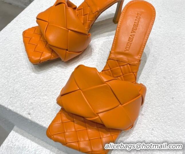 Sumptuous Bottega Veneta Woven Lambskin High Heel Slide Sandals 9.5cm Orange 032125