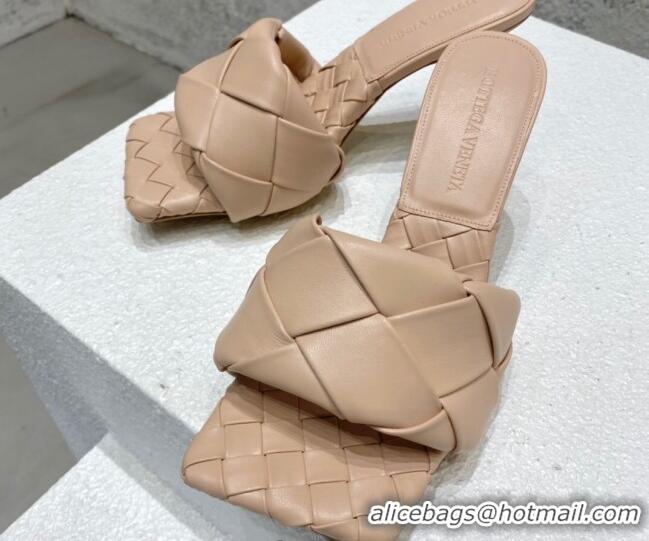 Stylish Bottega Veneta Woven Lambskin High Heel Slide Sandals 9.5cm Beige 032127