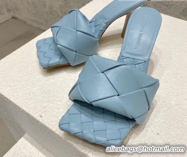 Low Price Bottega Veneta Woven Lambskin High Heel Slide Sandals 9.5cm Blue 032129